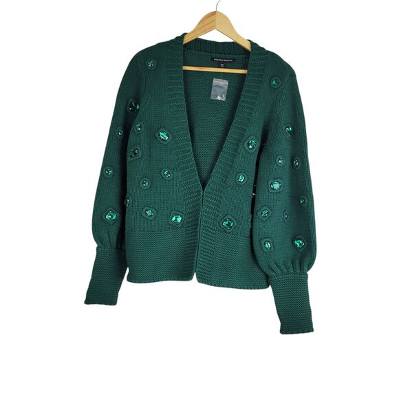 Boston Proper Cardigan Sweater Jeweled Emerald Green Women's size Large NWT - Picture 1 of 12